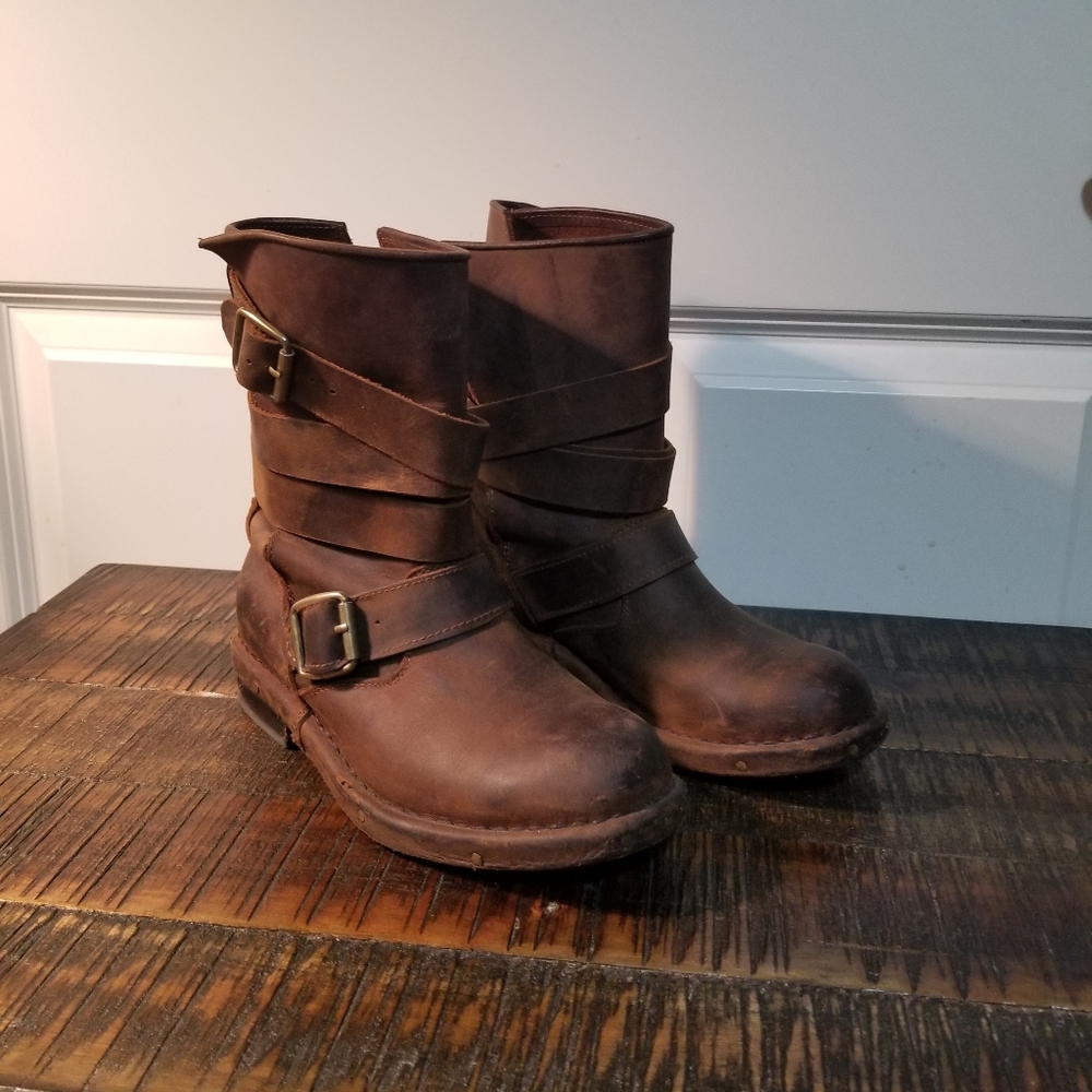 Jeffrey Campbell Brown Leather Moto  Wrap Boots